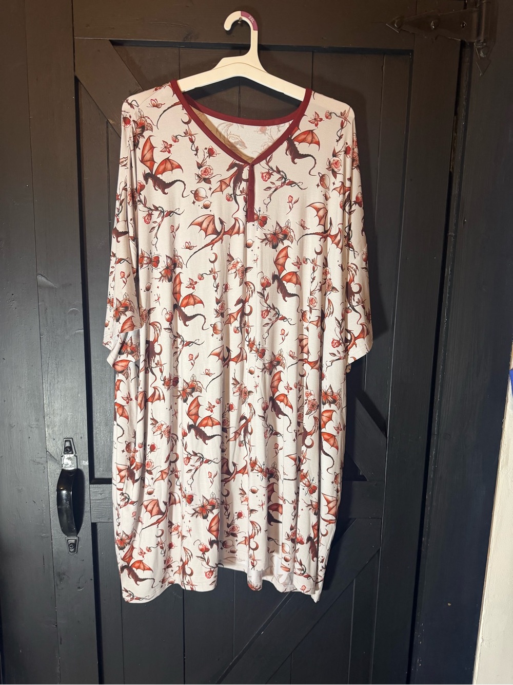 BAMBOO Cream Nightgown with Rust Bat & Vine Print
